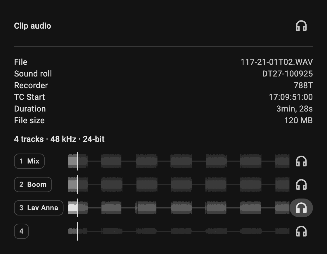 The Sound panel with the lav track heard